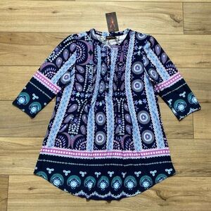 Reborn Womens Pintuck Printed 3/4 Sleeve Dress Size XL Multicolor